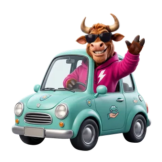 Bully the highland bull leaning on a car