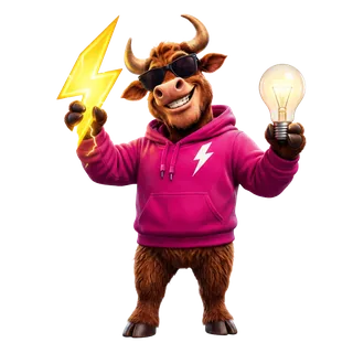 Bully the highland bull in his pink lightning-bolt hoodie beside an electricity meter